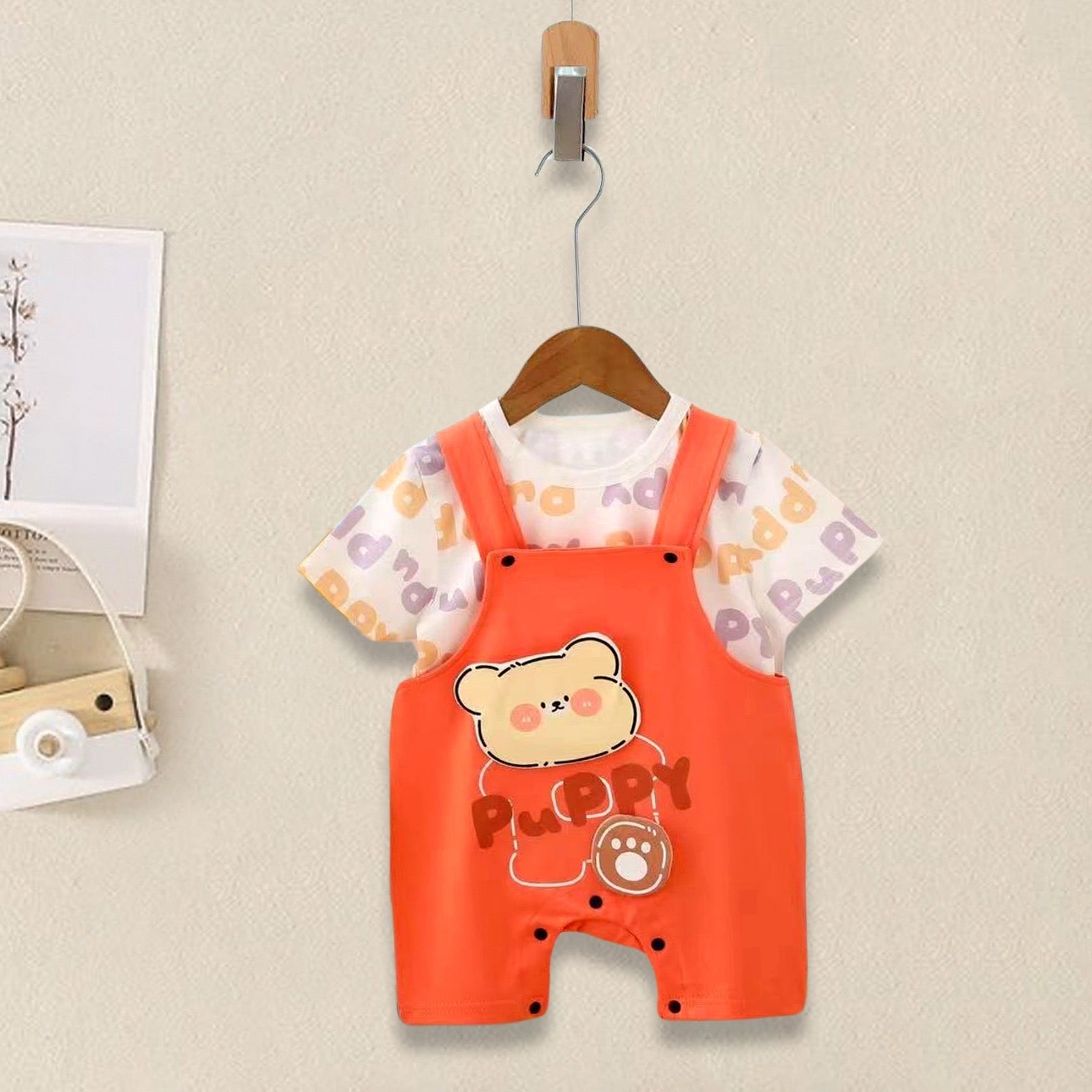 Teddy Cotton T-shirt & Dungaree Set