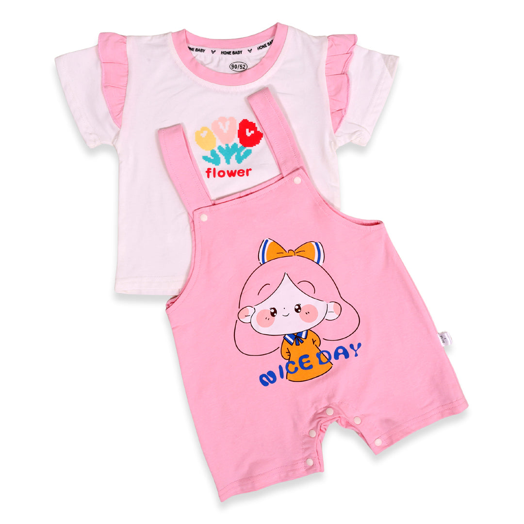 unisex Ruffle Sleeve T-shirt & Dungaree Set