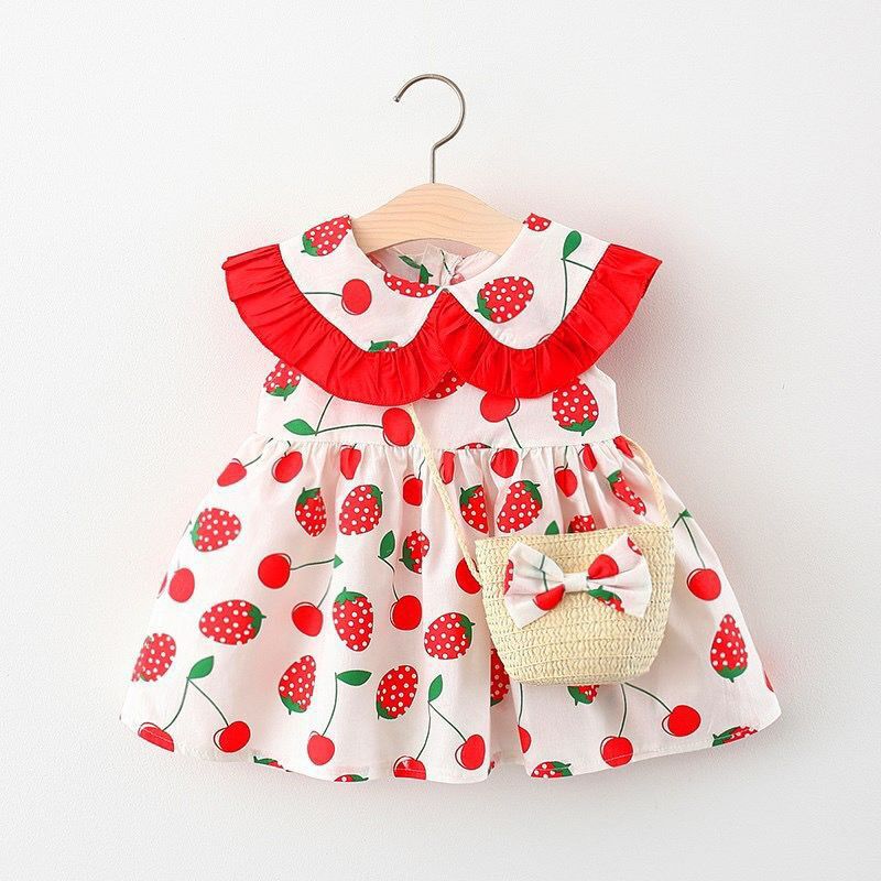 Frock with Strawberry print and Bow Sling