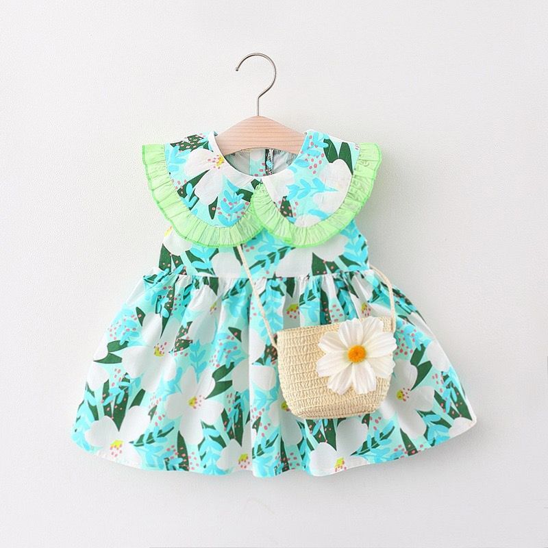 Baby Girl Phlox Flower Frock with Sling Bag