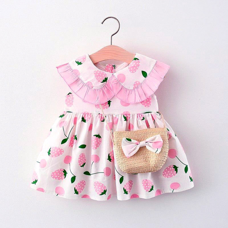 Frock with Strawberry print and Bow Sling