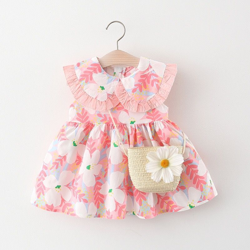 Baby Girl Phlox Flower Frock with Sling Bag