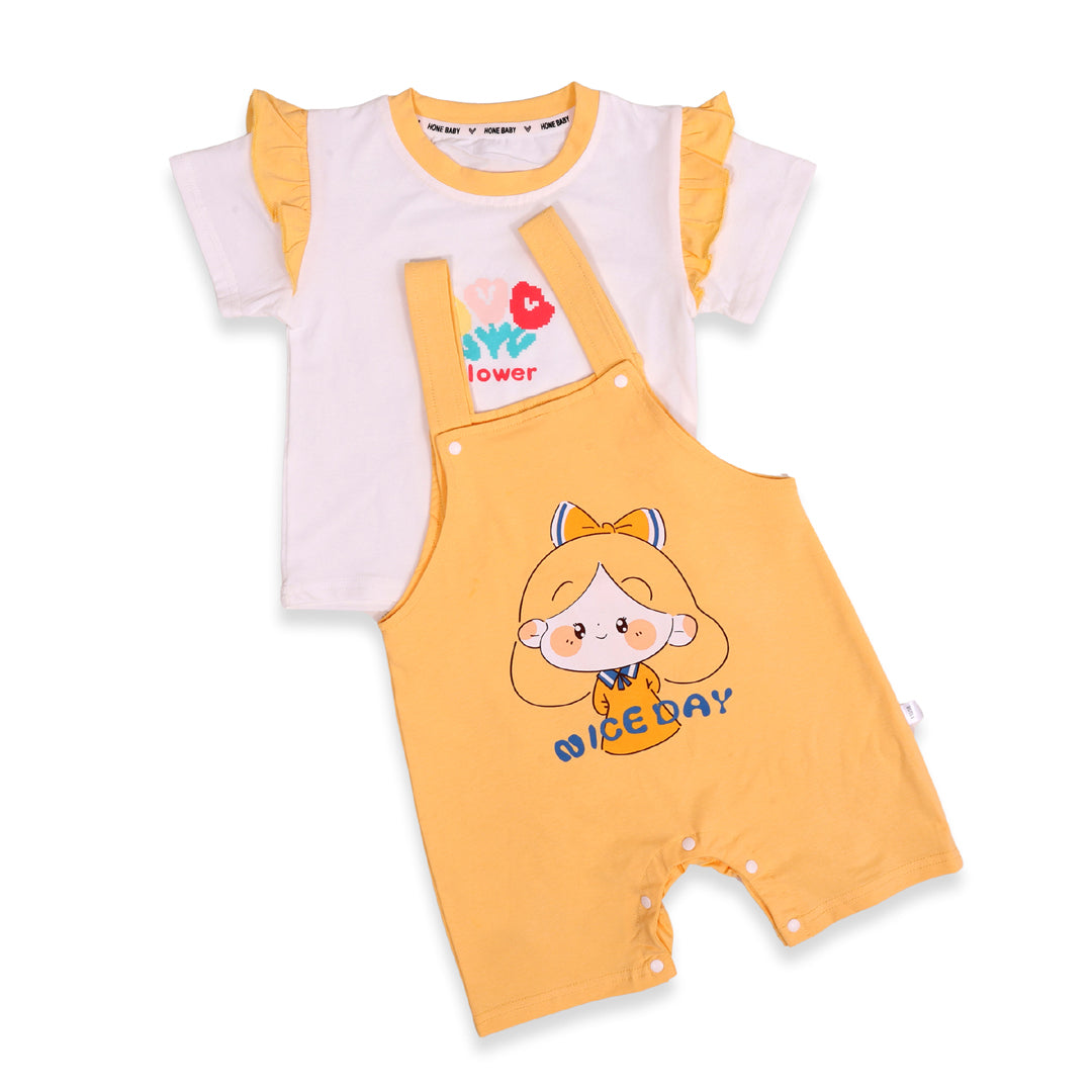 unisex Ruffle Sleeve T-shirt & Dungaree Set