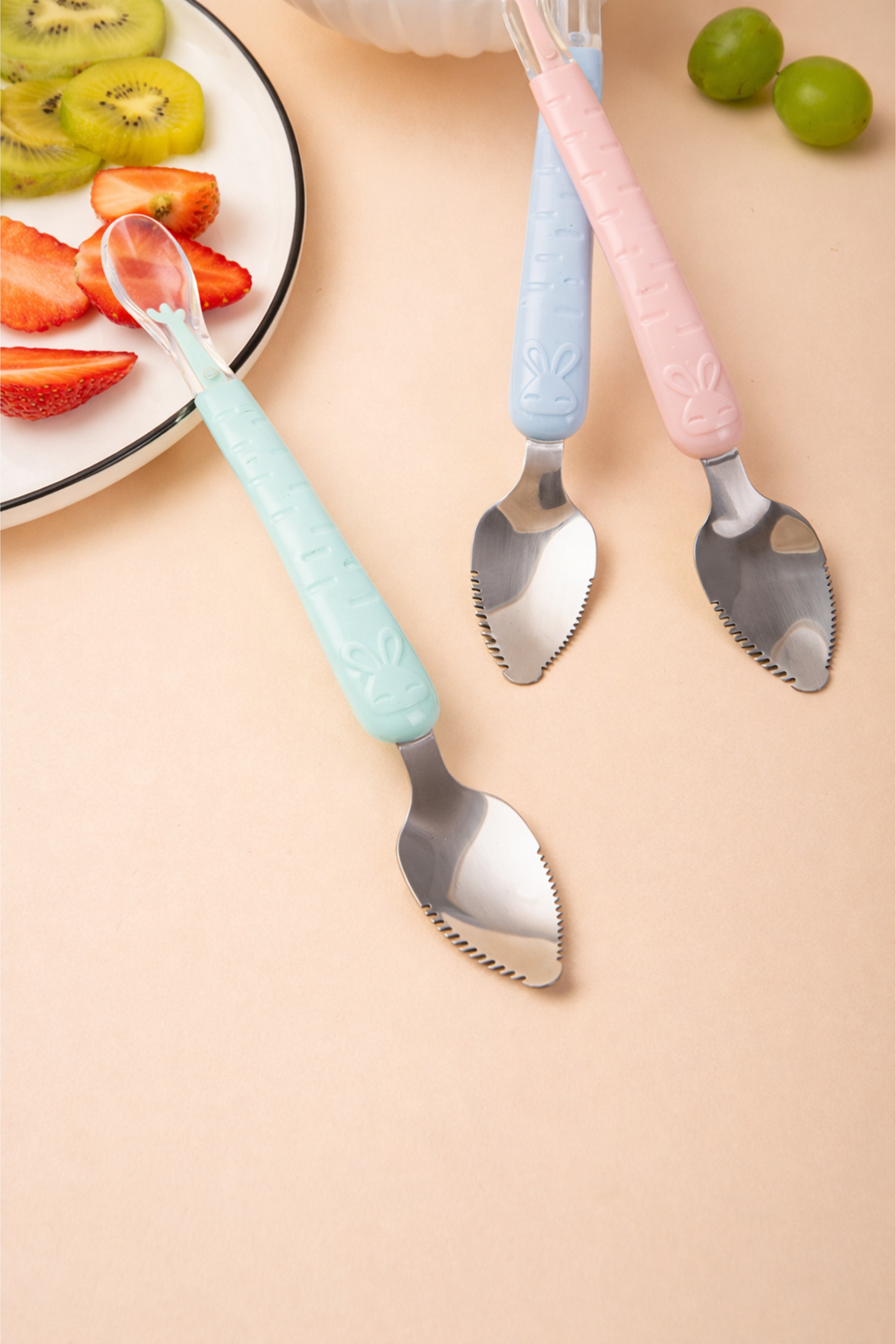 2-in-1 Baby Feeding Spoon with Fruit Cutter Edge | Anti-Slip Handle | Safe for Infants & Toddlers