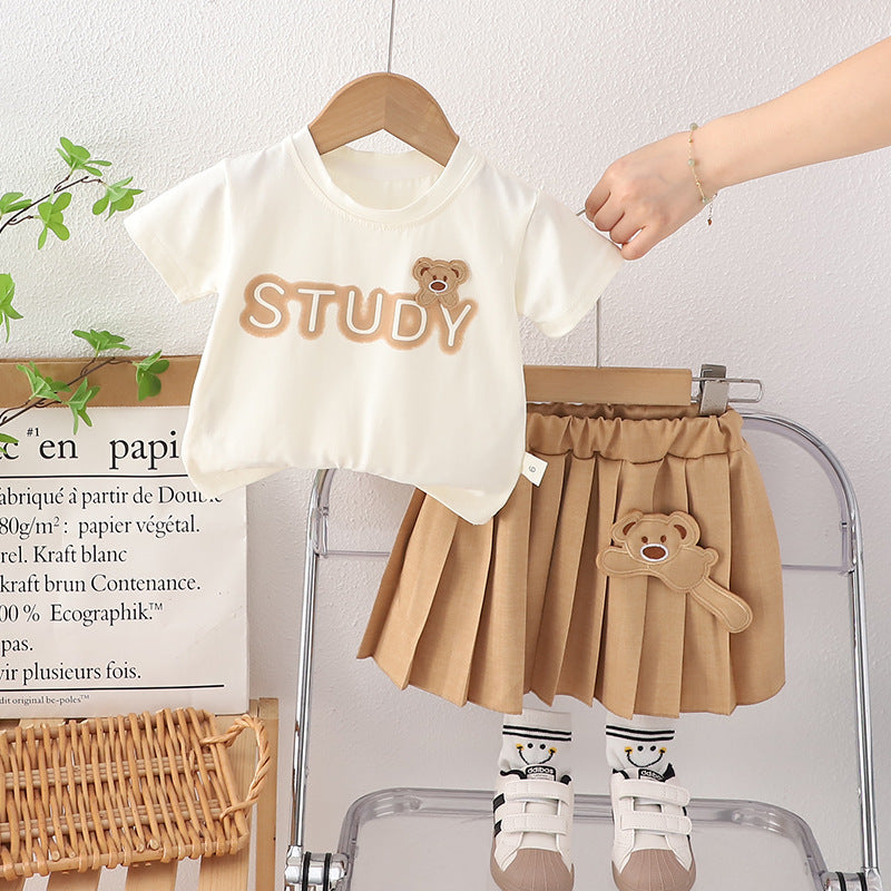 Summer Skirt set for Girls with Bear Patch