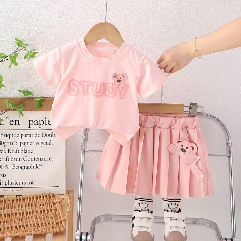 Summer Skirt set for Girls with Bear Patch