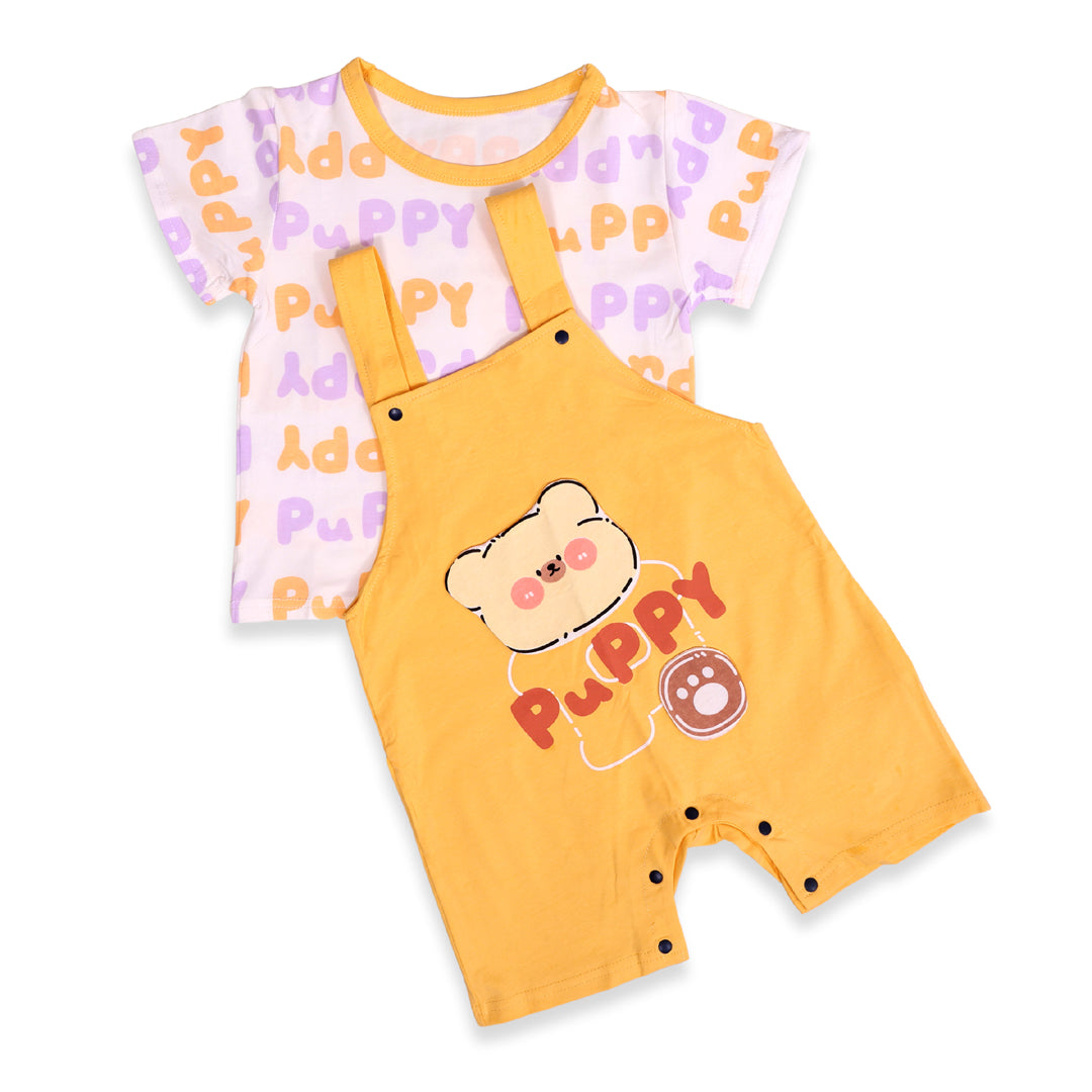 Teddy Cotton T-shirt & Dungaree Set