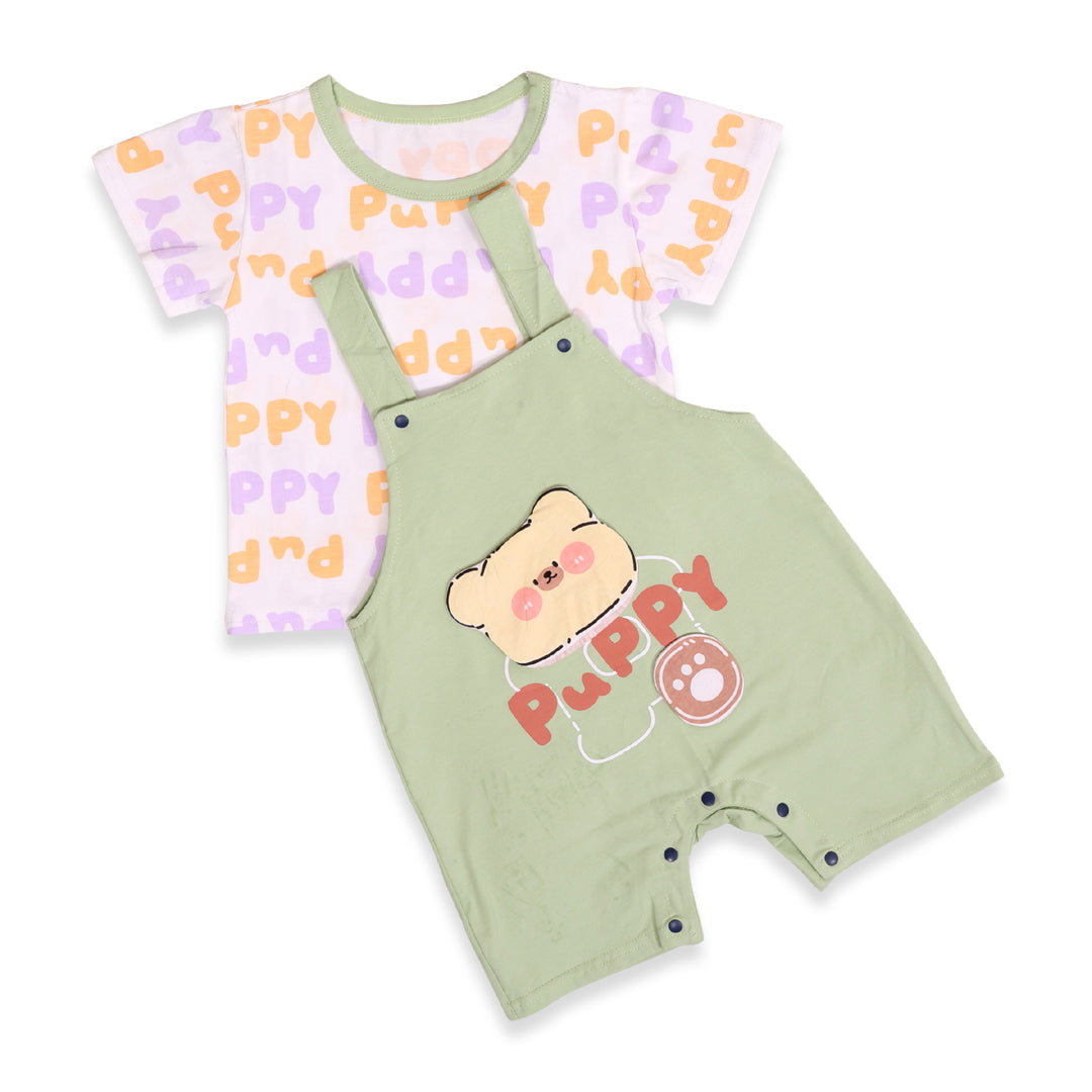 Teddy Cotton T-shirt & Dungaree Set