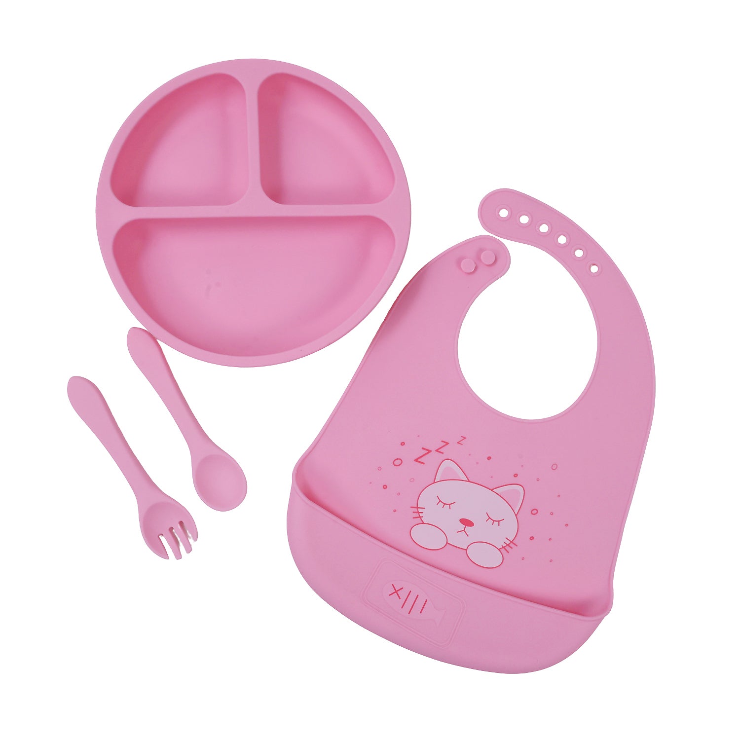 Baby Silicone Feeding Set with Bib, Plate & Spoon – 6+ Months