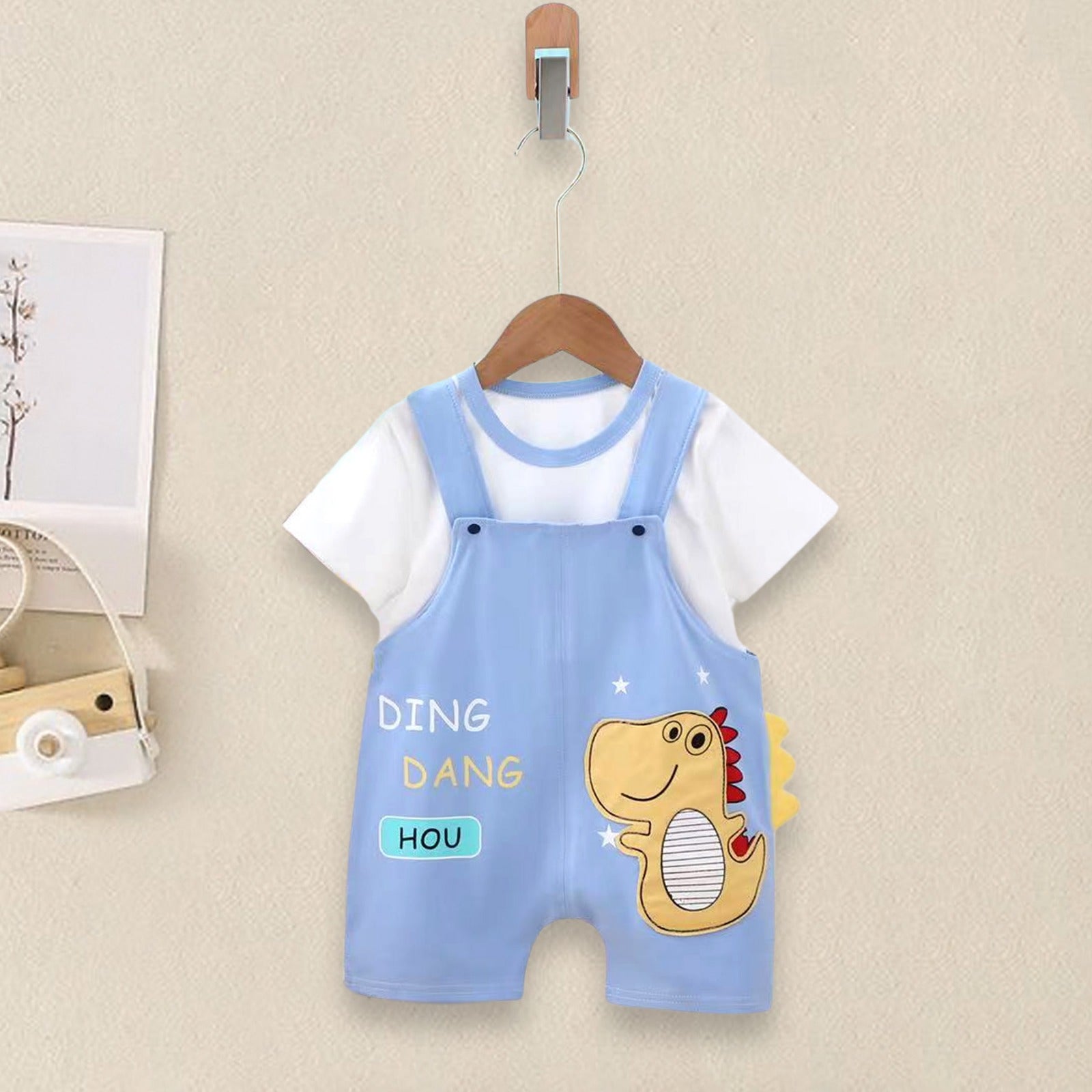 Dino Cotton T-shirt & Dungaree Set