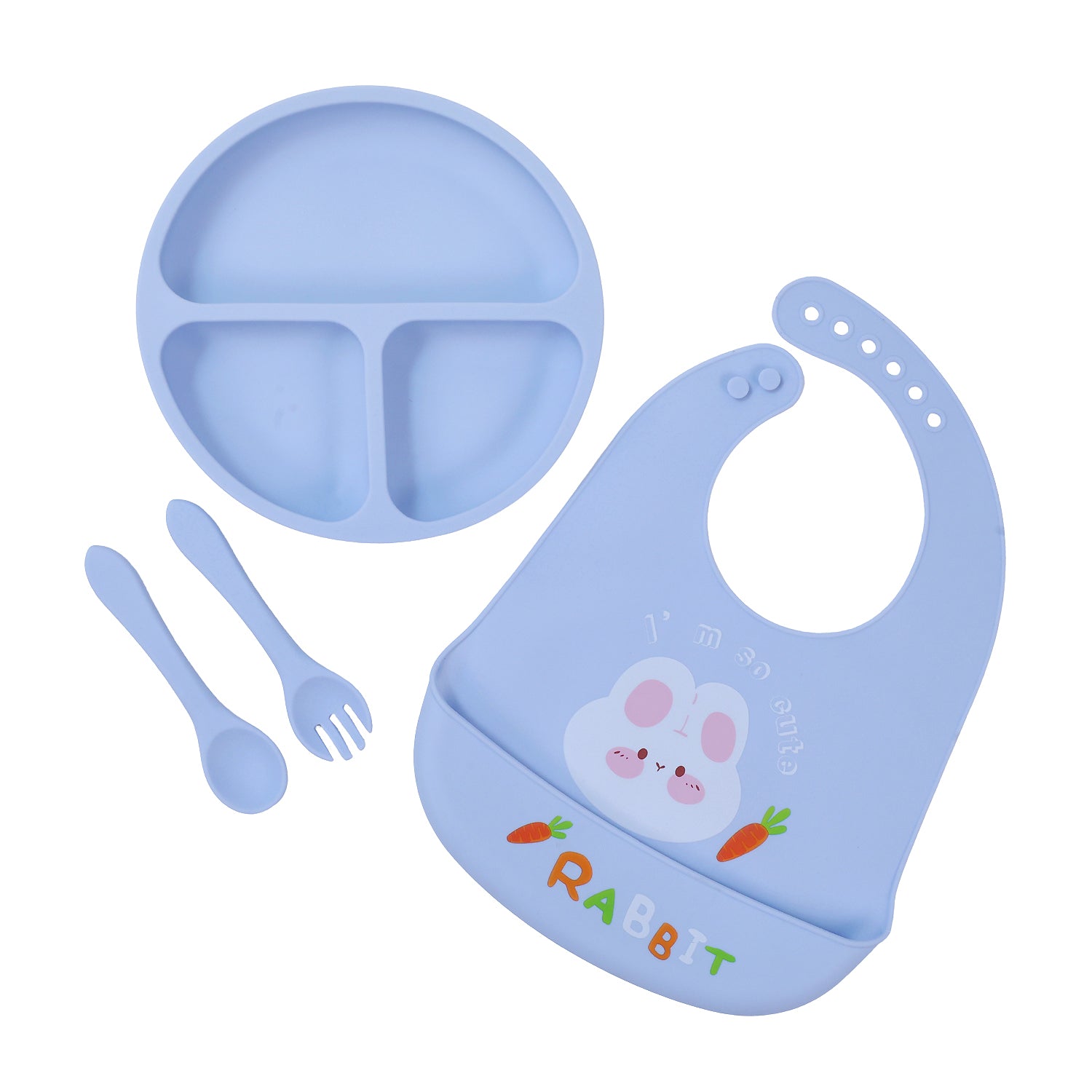 Baby Silicone Feeding Set with Bib, Plate & Spoon – 6+ Months
