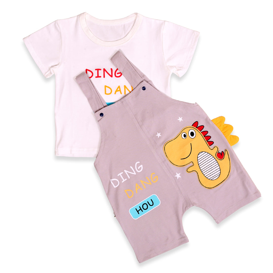 Dino Cotton T-shirt & Dungaree Set