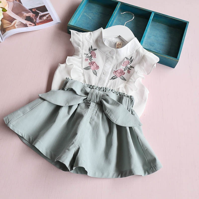 Girls Floral Print Blouse & Shorts Set