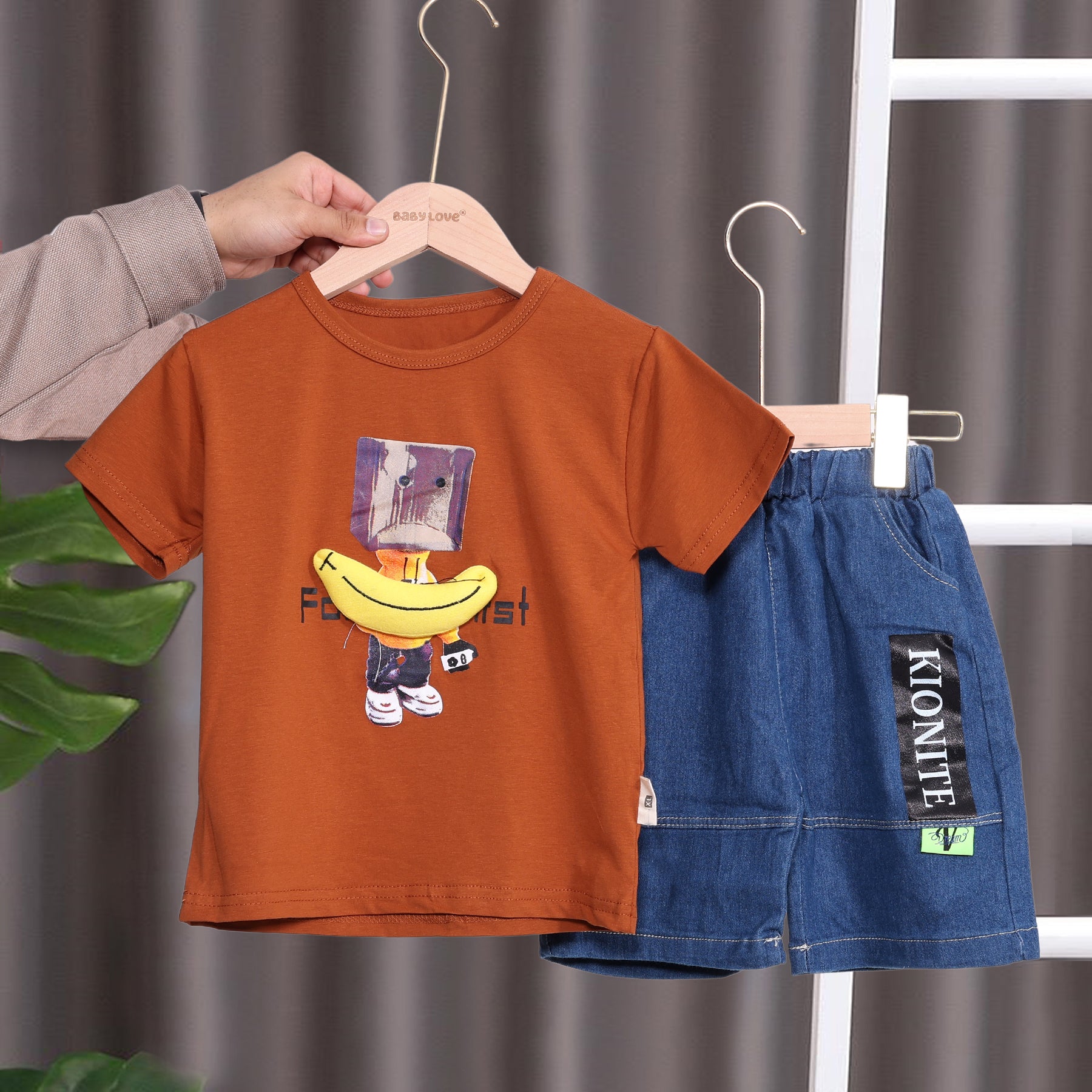 Boys Banana Applique T-shirt & Denim Shorts Set