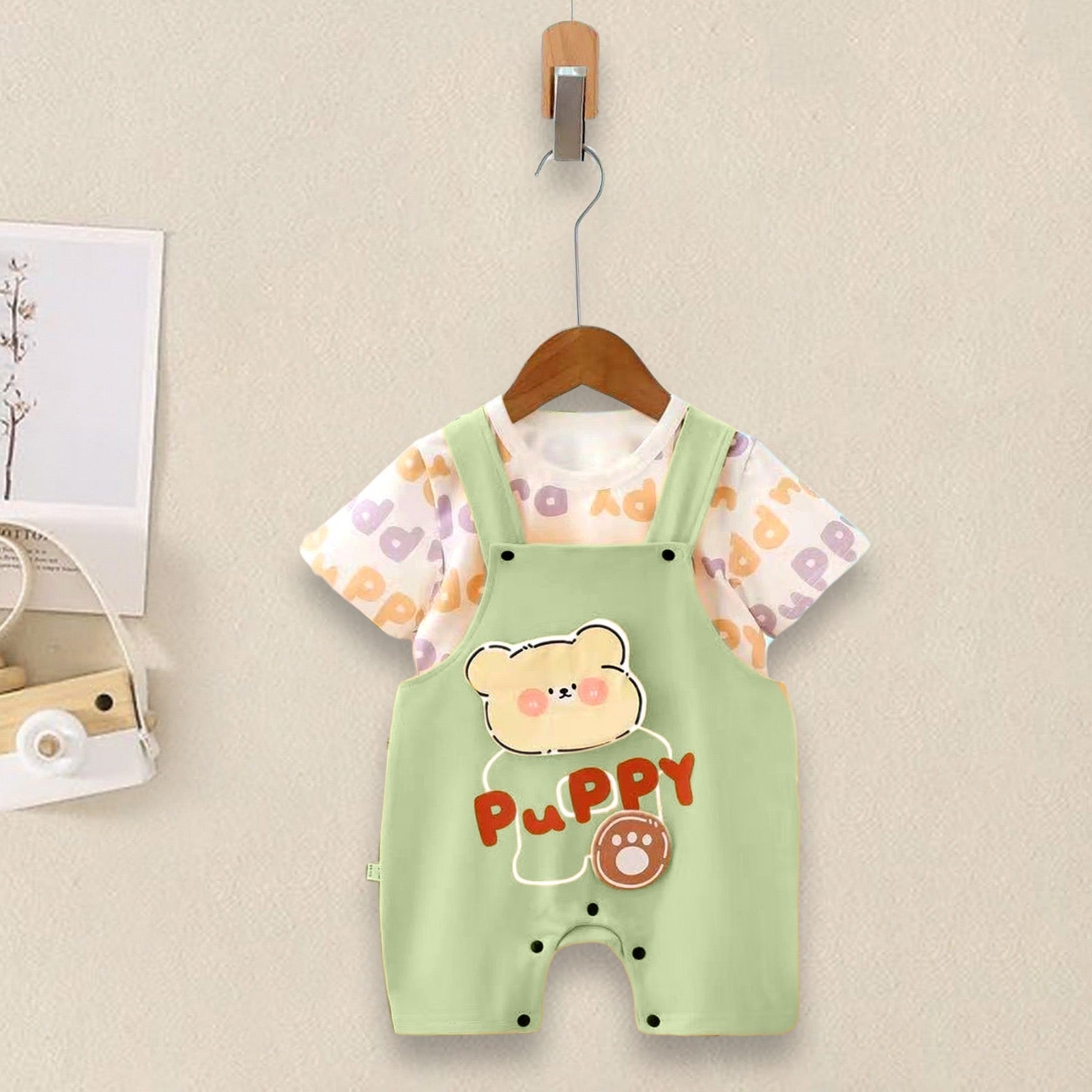 Teddy Cotton T-shirt & Dungaree Set
