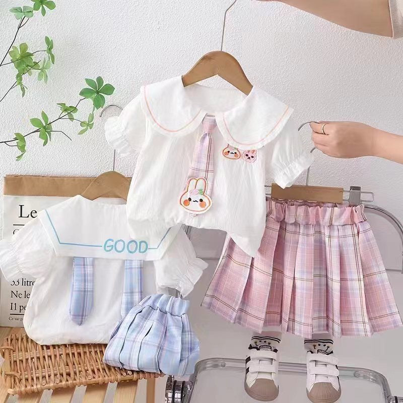 Girls Peter Pan Collared Shirt & Skirt Set