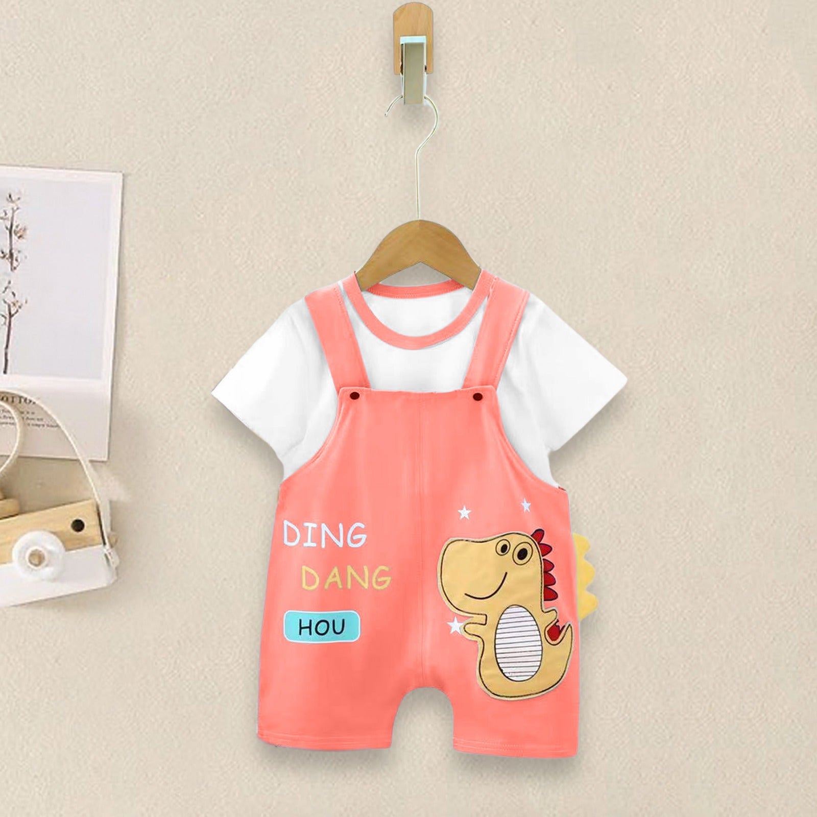 Dino Cotton T-shirt & Dungaree Set