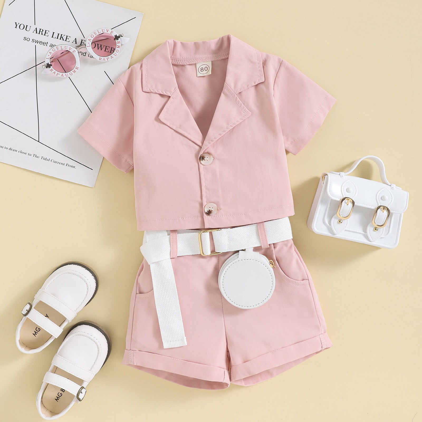 Girls Shirt & Shorts Set with Belt