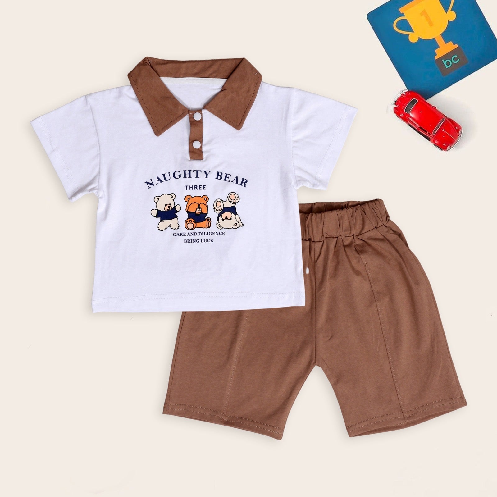 Bear Collared T-shirt & Shorts Set