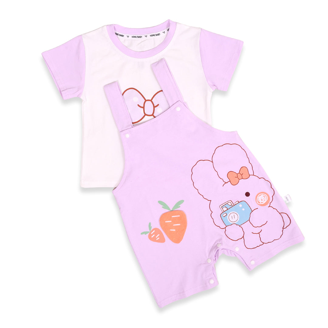 Girls Bow & Bunny T-shirt, Dungaree Set