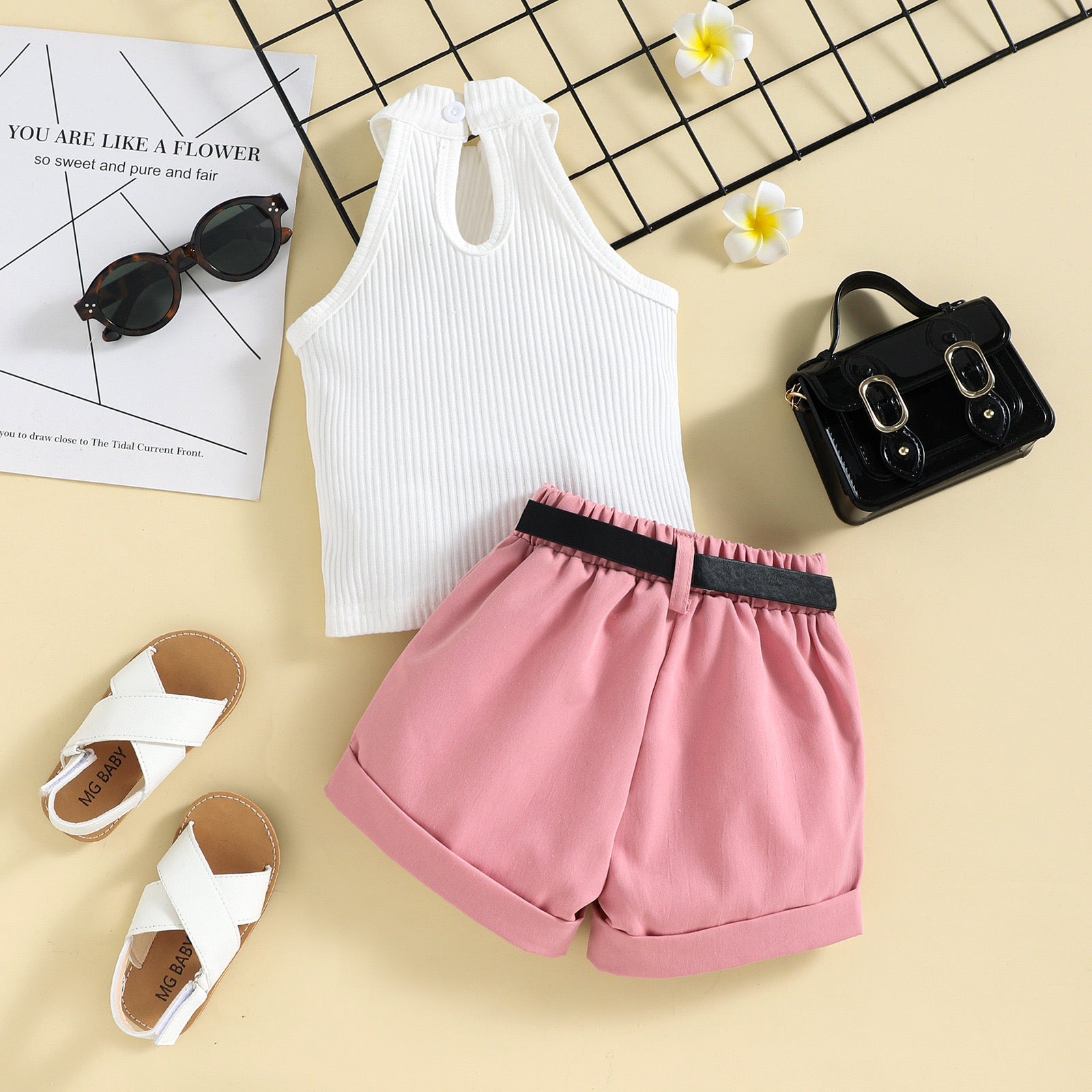 Girls Top with Shorts & Purse Set