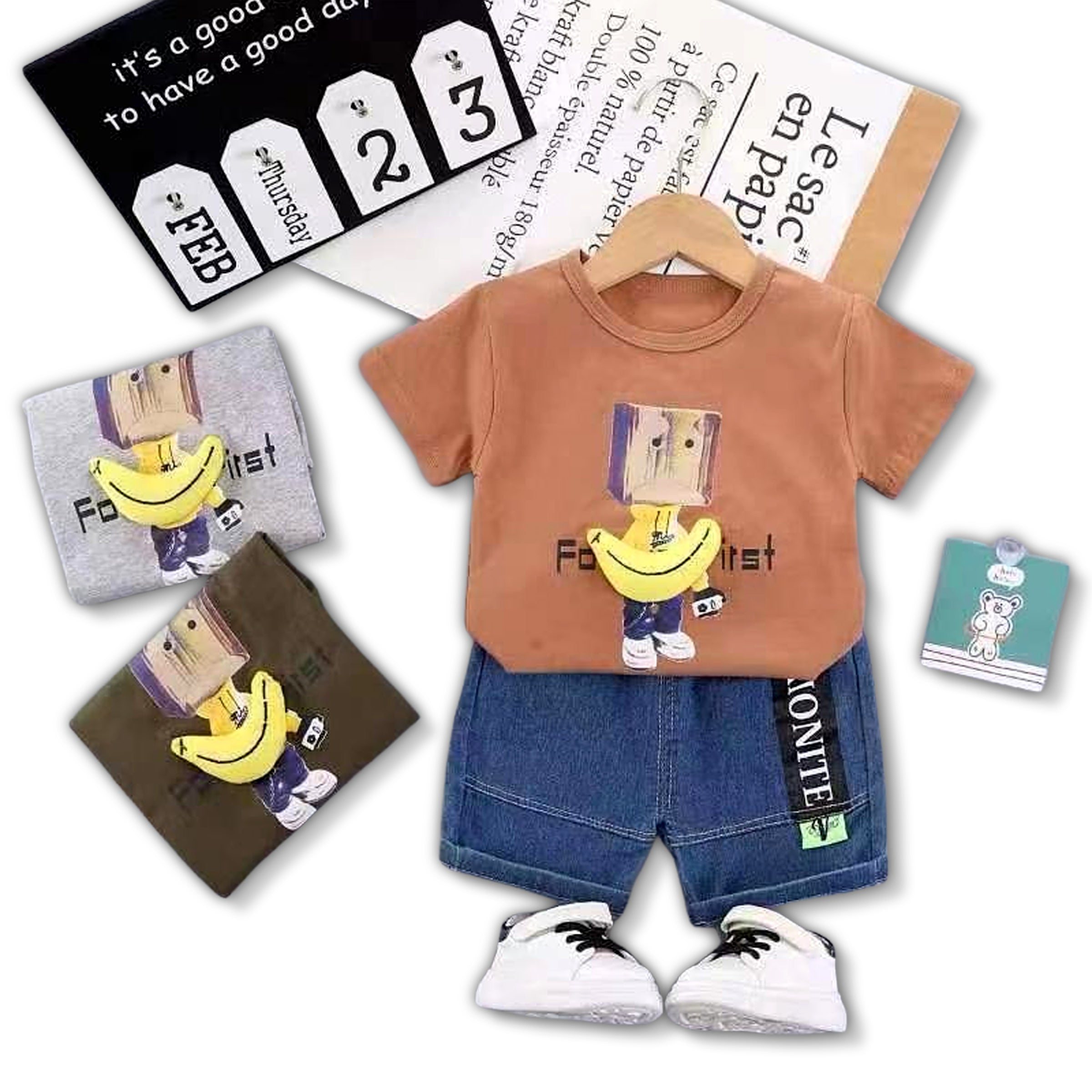 Boys Banana Applique T-shirt & Denim Shorts Set