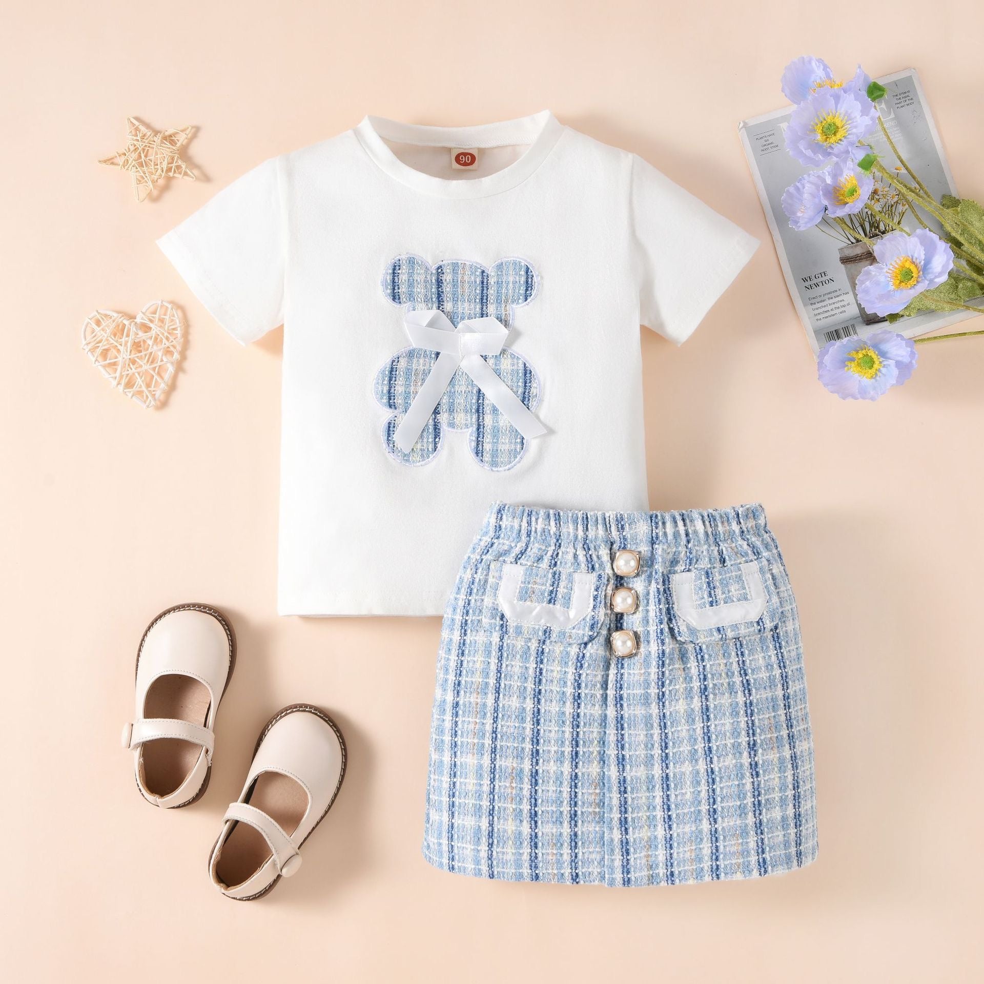 Tweed Teddy T-shirt & Pearl Skirt Set