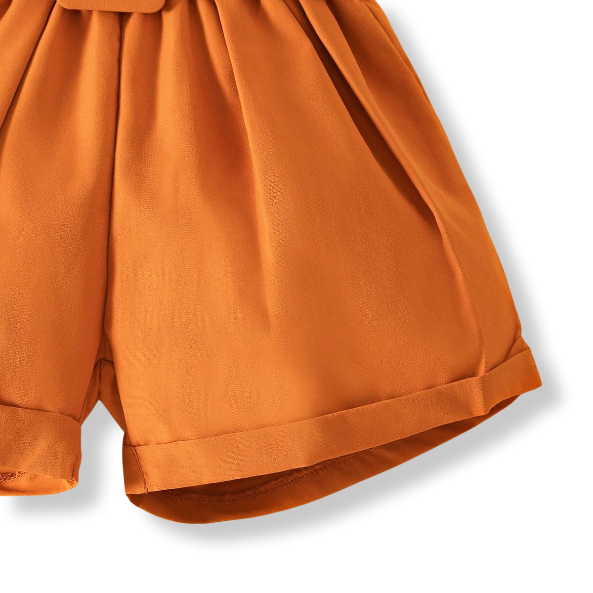 Girls Asymmetrical Neck Ruffle trim Top & Belted Shorts & Hat