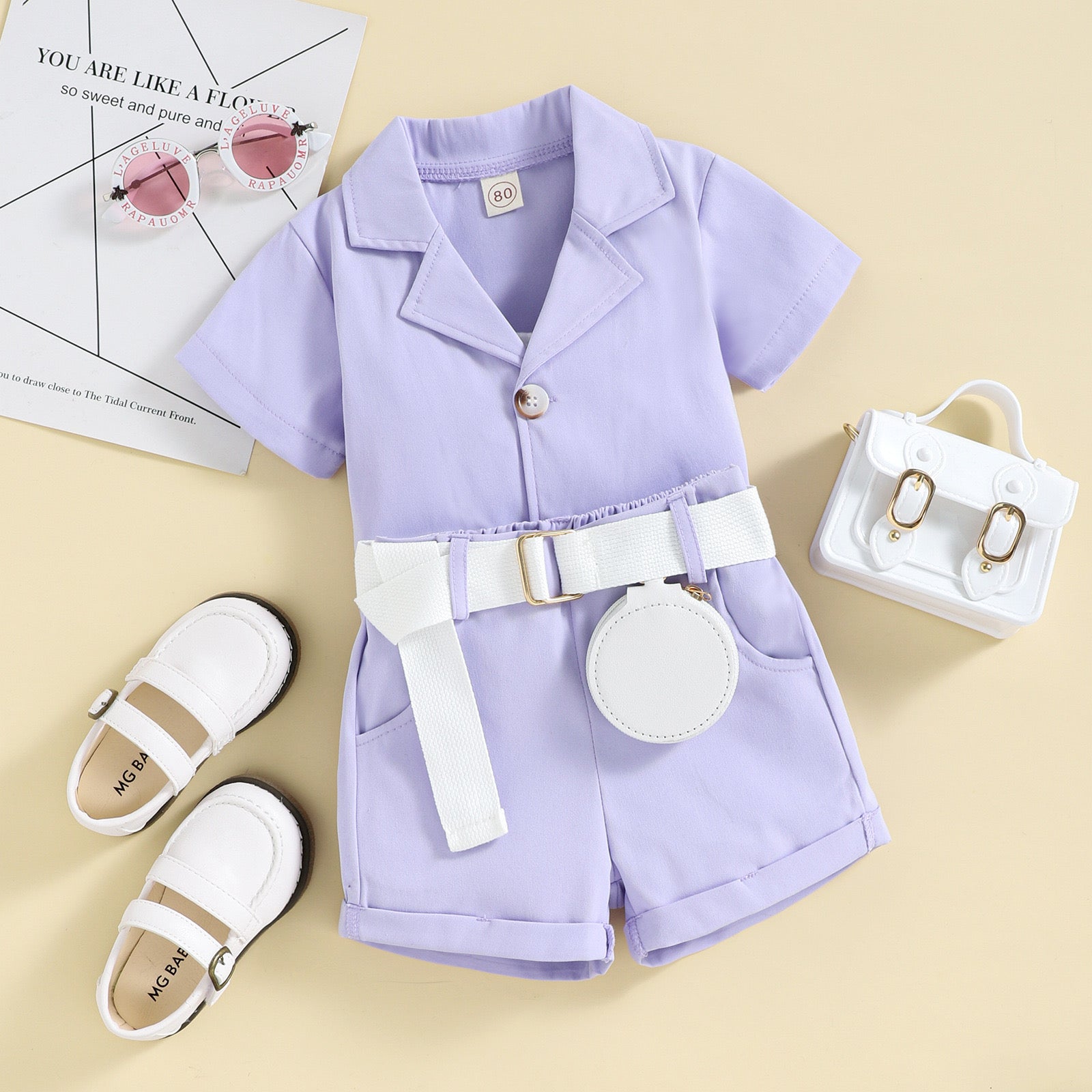Girls Shirt & Shorts Set with Belt
