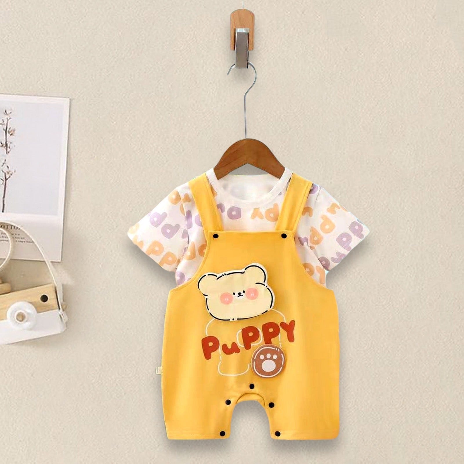 Teddy Cotton T-shirt & Dungaree Set