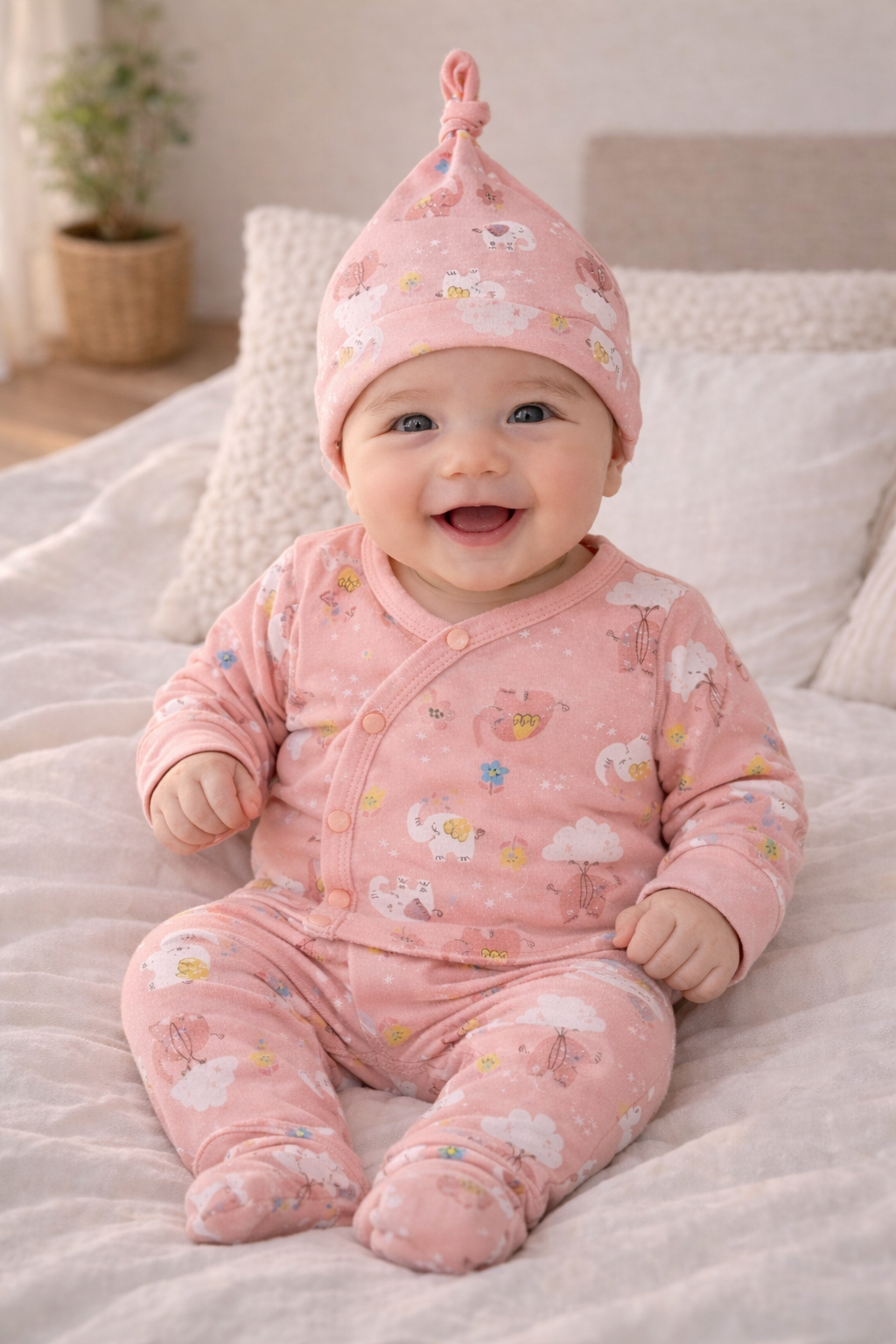 Adorable Newborn Baby Wrap-Style Cotton Clothing Set with Cap