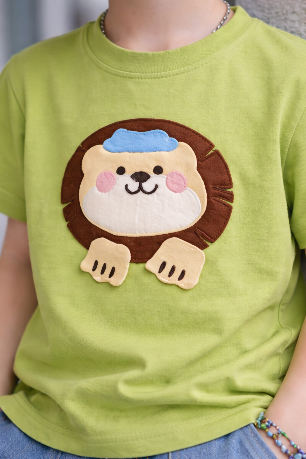 Boys Cute Lion Appliqué T-Shirt & Denim Shorts Set