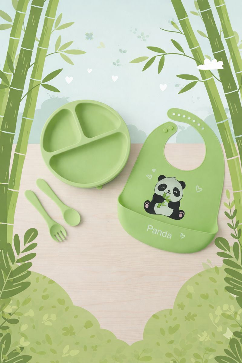 Baby Silicone Feeding Set with Bib, Plate & Spoon – 6+ Months