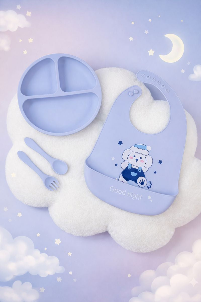 Baby Silicone Feeding Set with Bib, Plate & Spoon – 6+ Months
