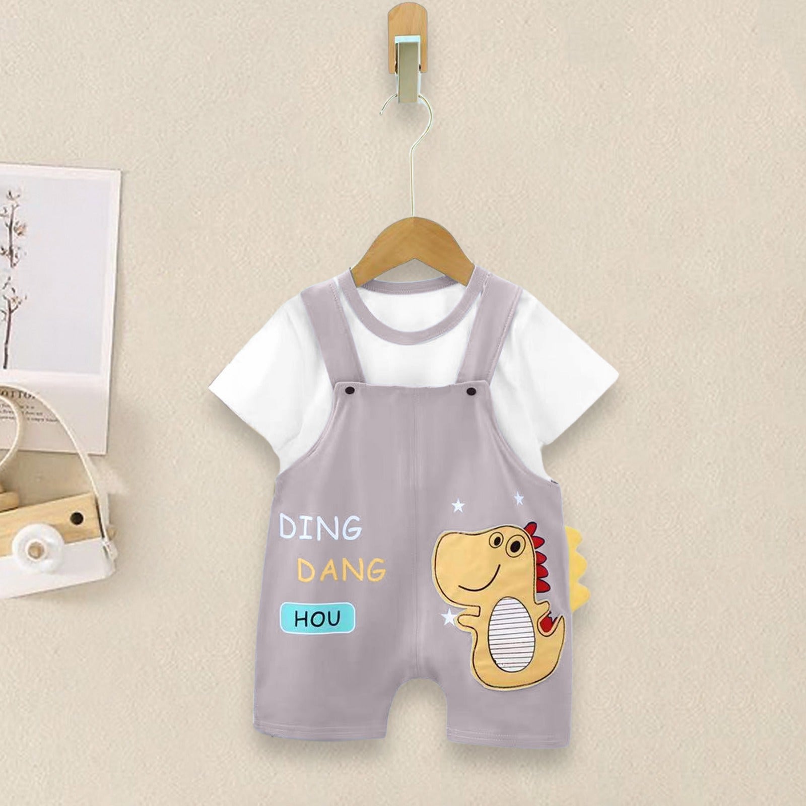 Dino Cotton T-shirt & Dungaree Set