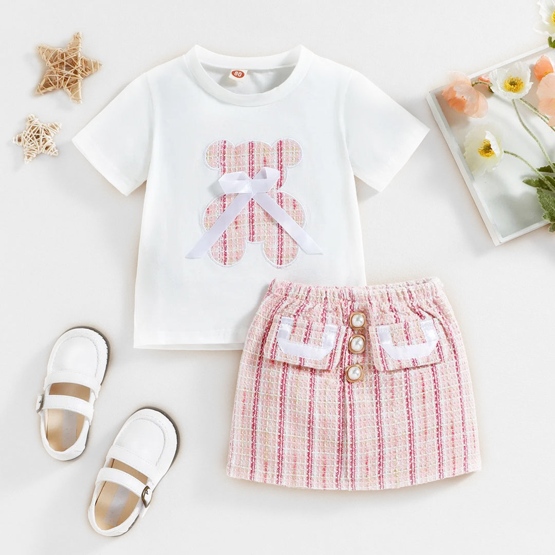 Tweed Teddy T-shirt & Pearl Skirt Set
