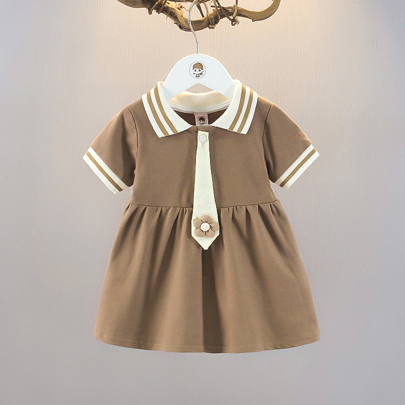 Collared Dress With Flower Appliqué Tie
