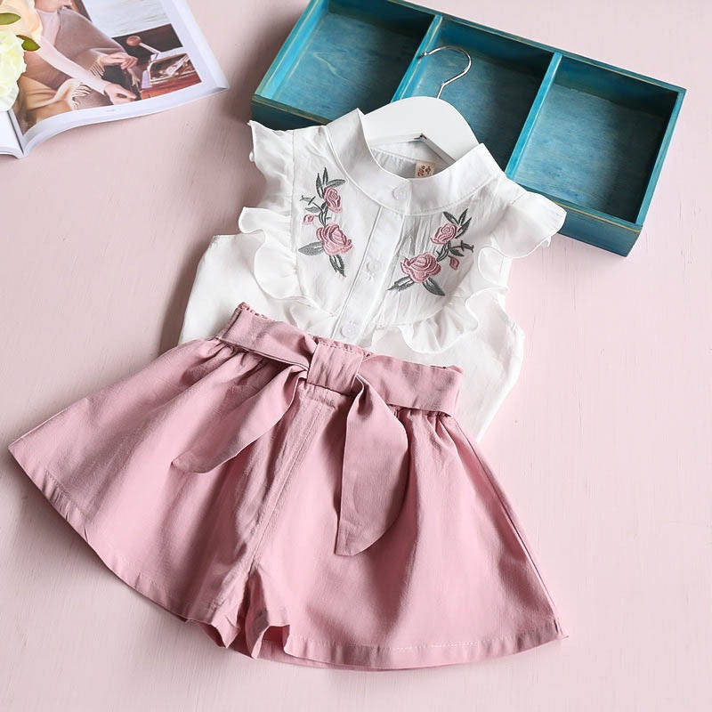 Girls Floral Print Blouse & Shorts Set