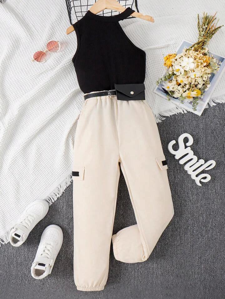 Girls Cut Out Tank Top & Detail Pants