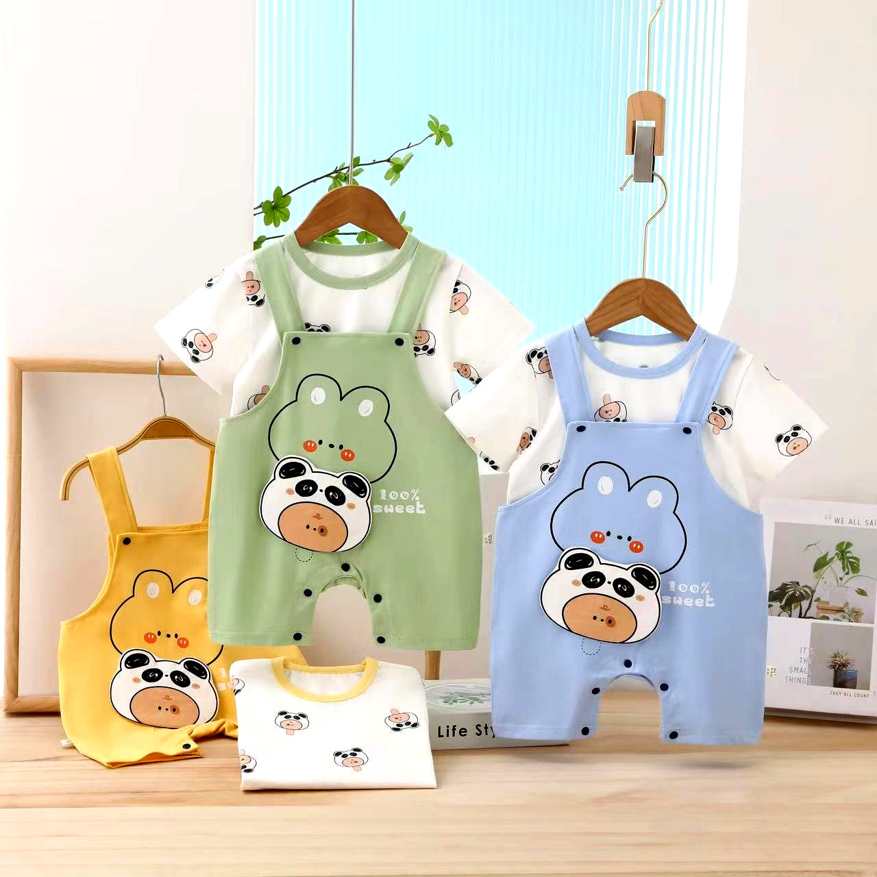 Panda T-shirt & Dungaree Set