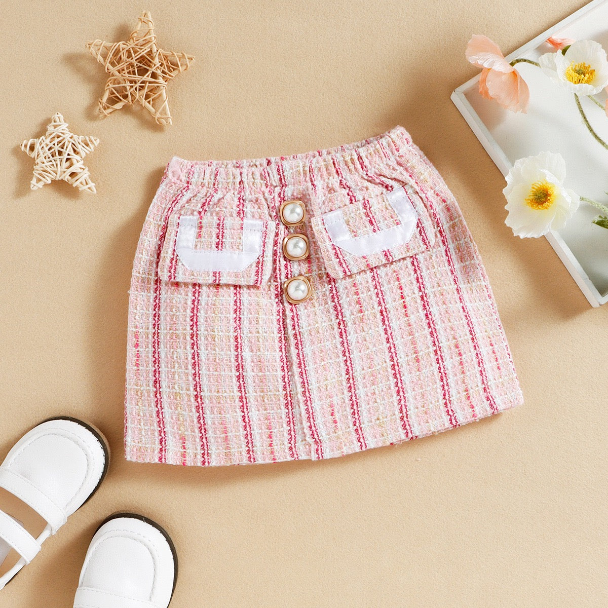 Tweed Teddy T-shirt & Pearl Skirt Set