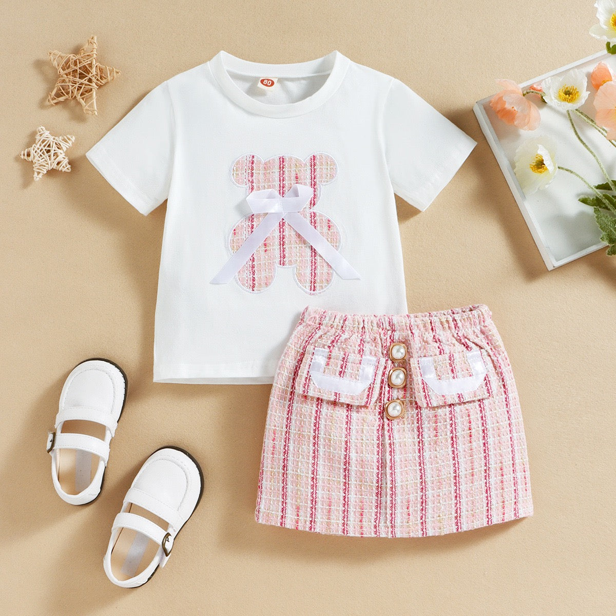 Tweed Teddy T-shirt & Pearl Skirt Set
