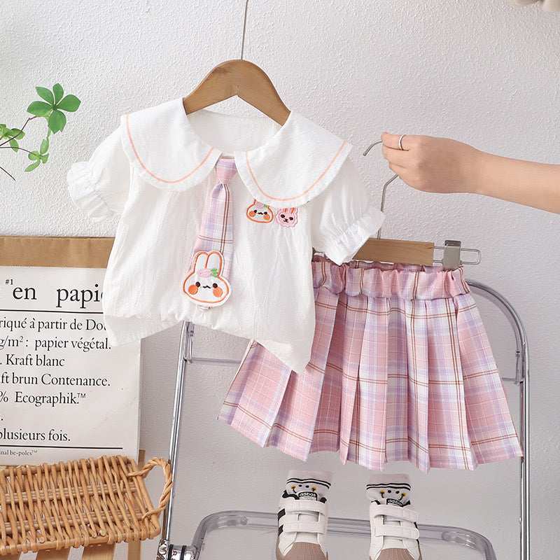 Girls Peter Pan Collared Shirt & Skirt Set
