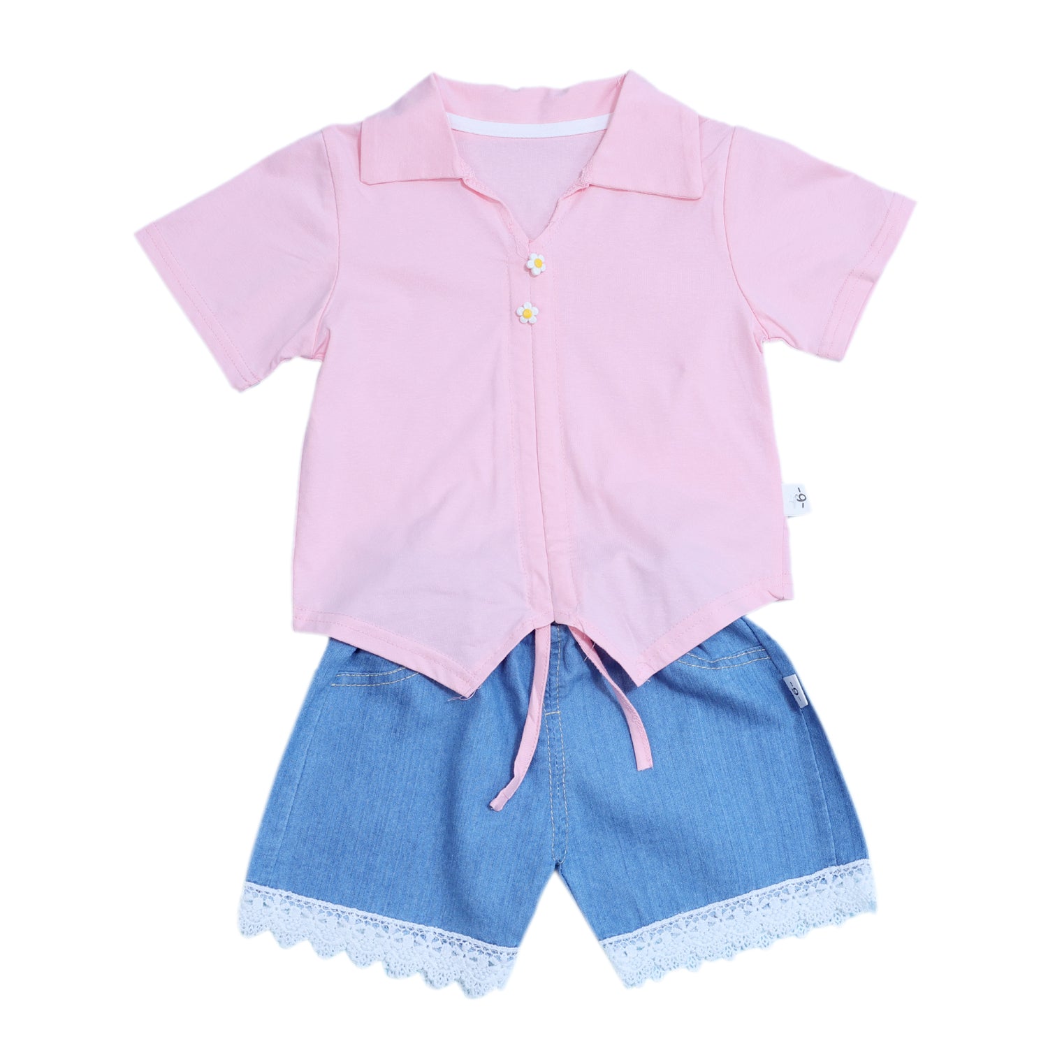 Girls Summer Shorts Set with Buttoned Collar