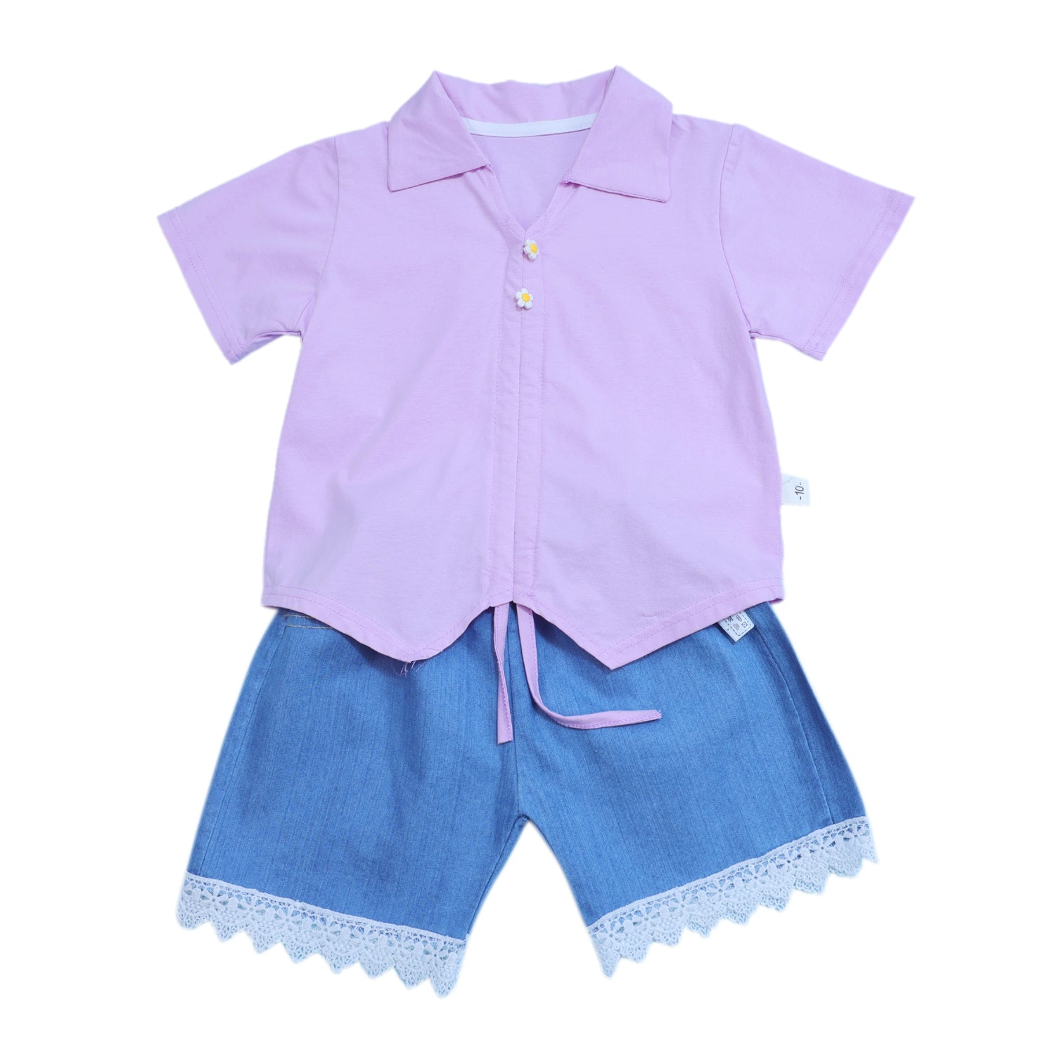 Girls Summer Shorts Set with Buttoned Collar