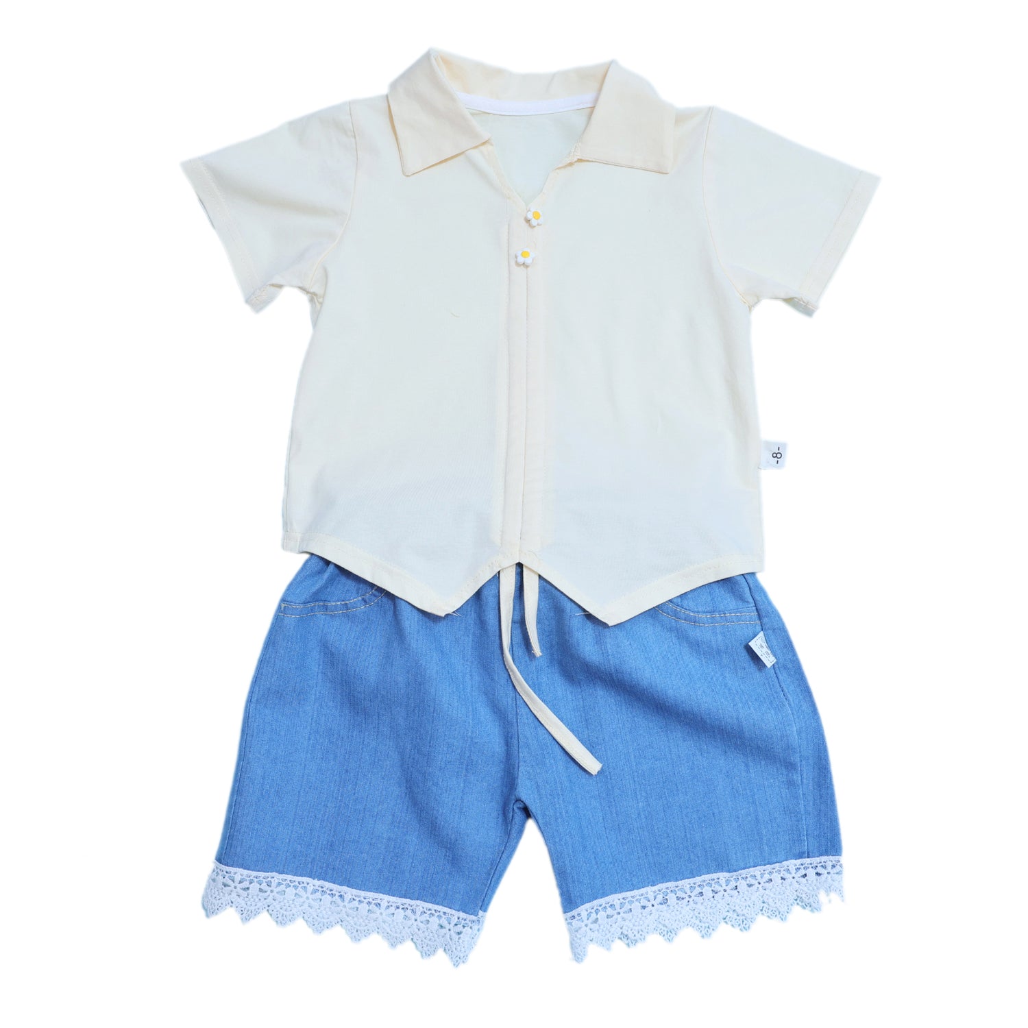 Girls Summer Shorts Set with Buttoned Collar