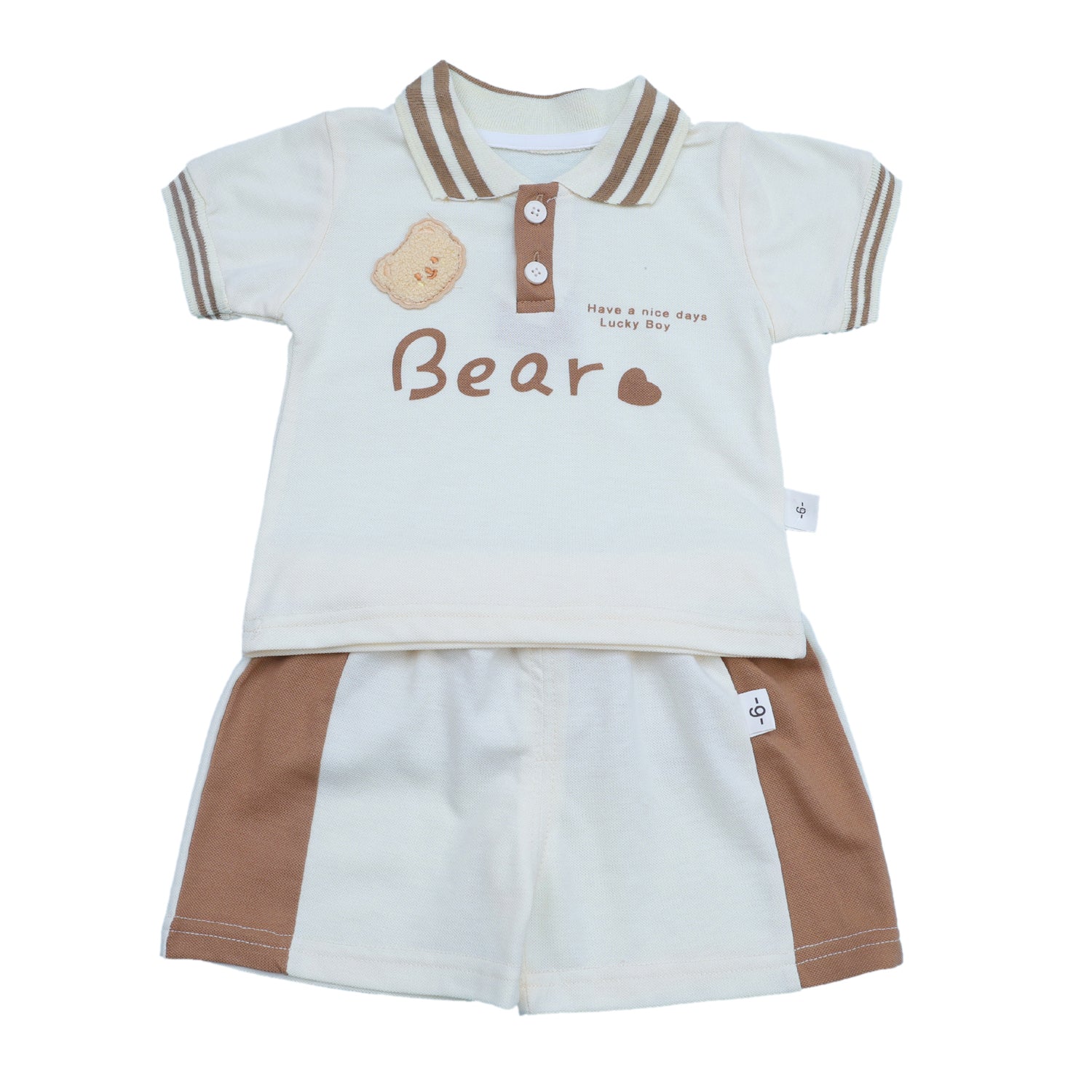 Kids Shorts Set with Bear patch and Striped Collar