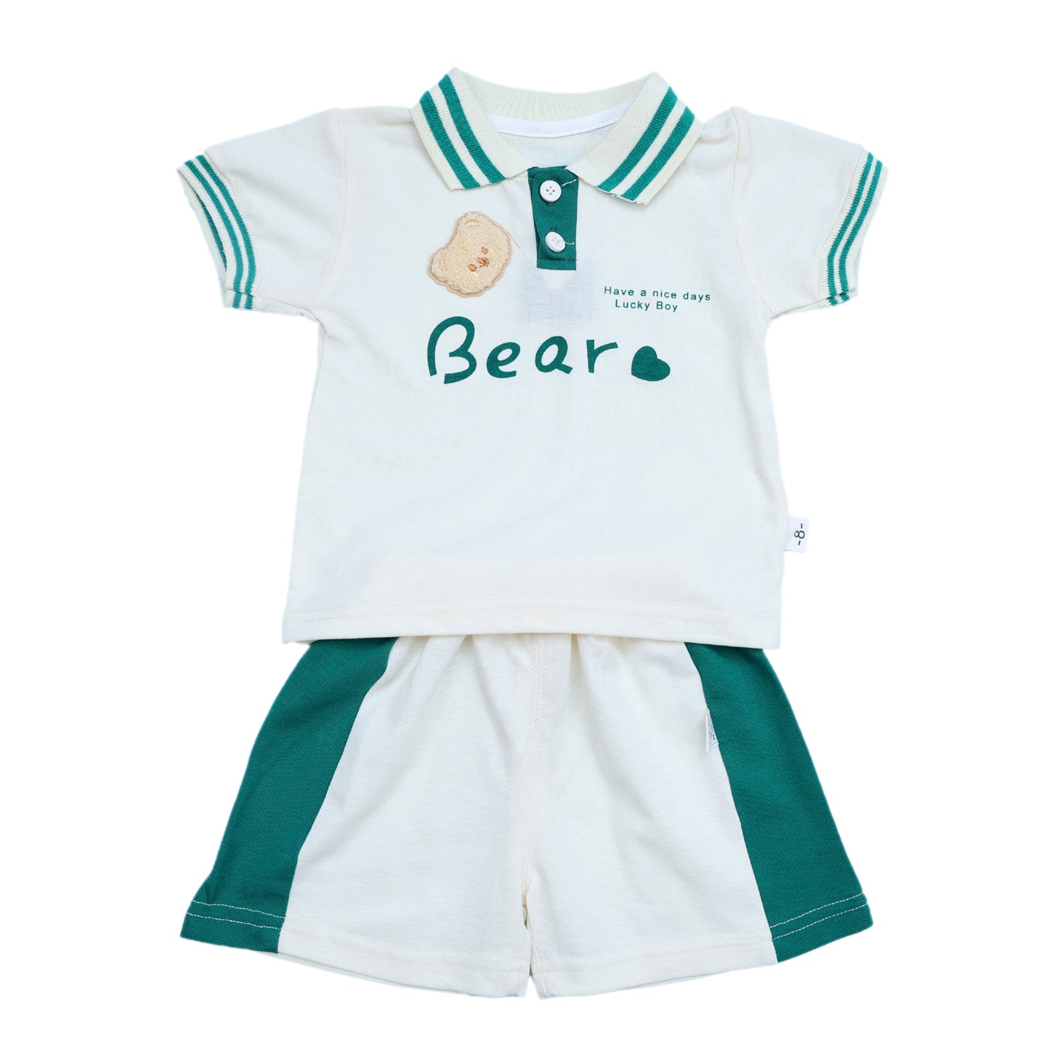 Kids Shorts Set with Bear patch and Striped Collar