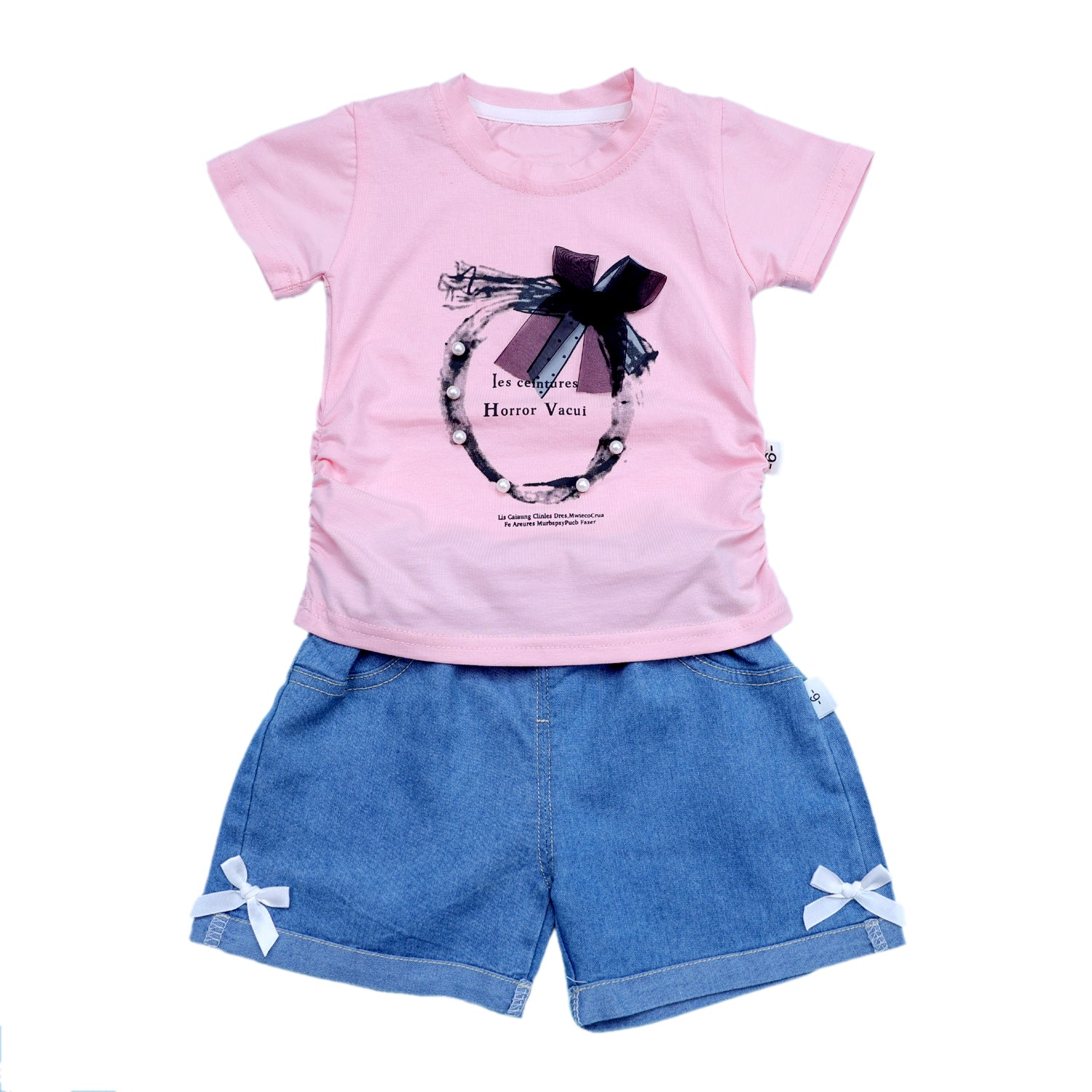 Summer Shorts Set for Girls with Pearls and Bow