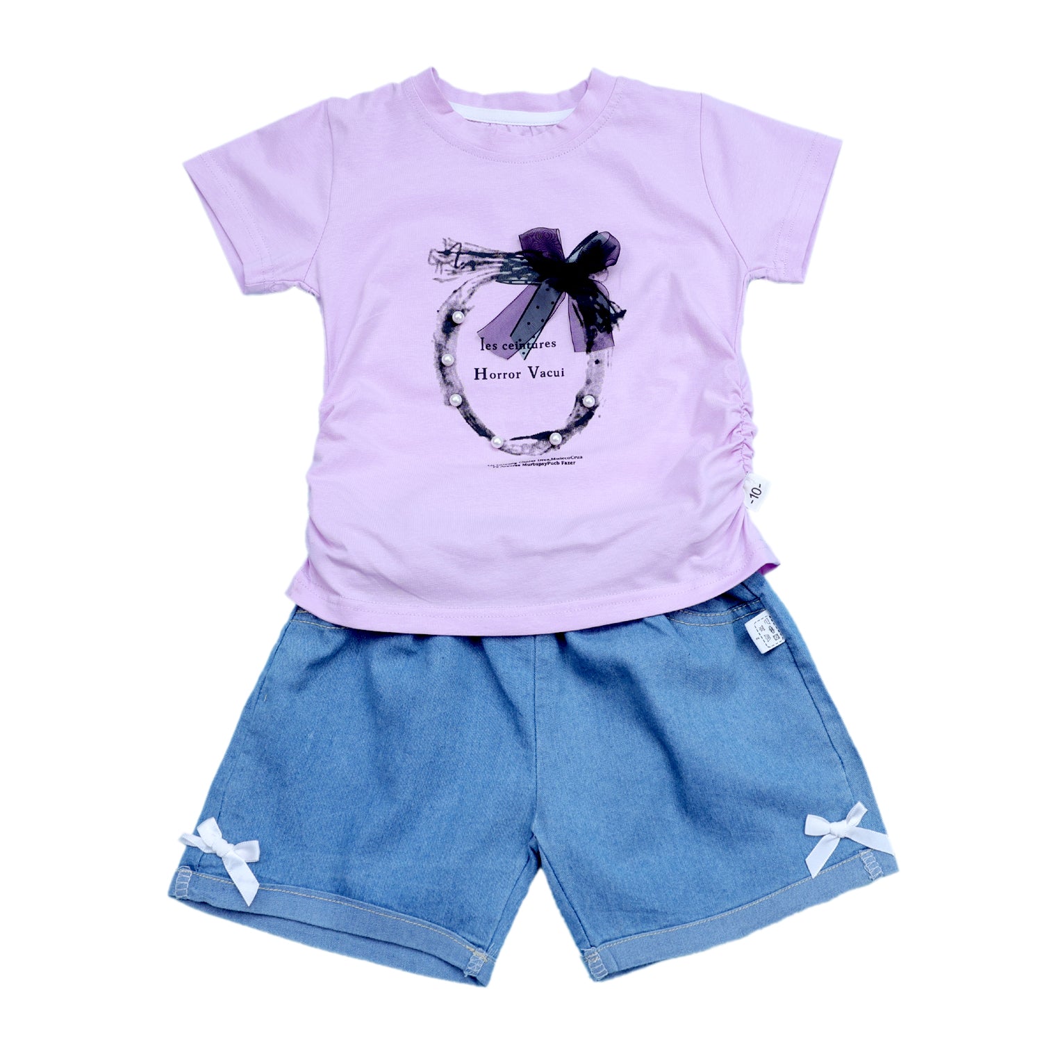 Summer Shorts Set for Girls with Pearls and Bow